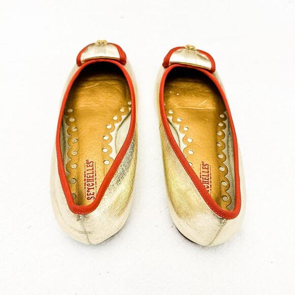 Seychelles Gold Metallic Orange Trim Leather Flats Size 6.5 - Picture 2 of 6